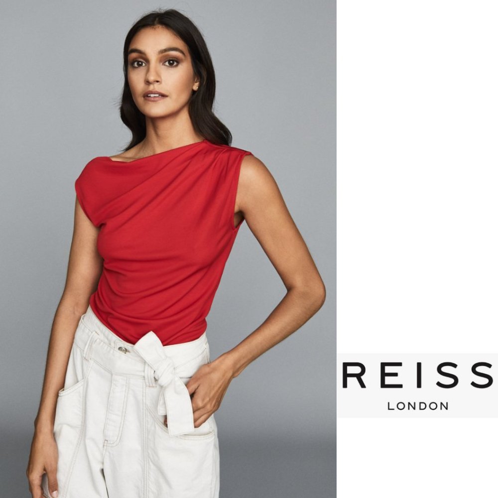 Reiss Flavia-Sless Jersey Top in Red